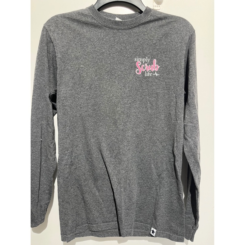 Simply Southern Women Scrub Life Long Sleeve Graphic T-Shirt Grey Nursing Small
